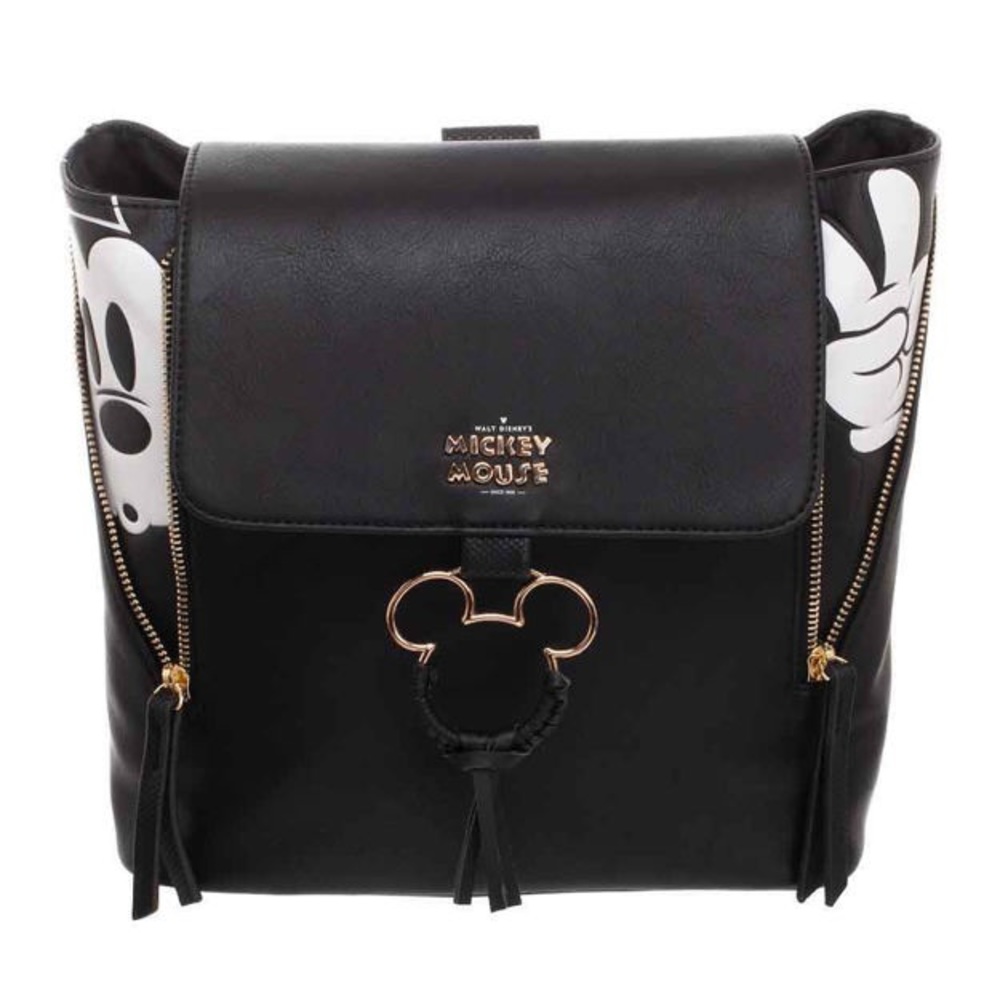 Bioworld Disney Mickey Mouse Black Faux Leather Peek-a-Boo Zippered Backpack